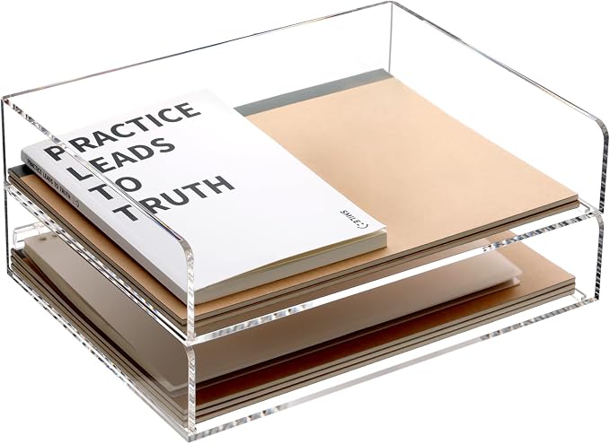 SANRUI Acrylic Desk Organizer Stackable Paper Tray, Letter Size Tray 2-Pack | Desk Organizers and Accessories, Clear Paper Organizer for Office Classroom Home 12.4 x 8.86 x 5.3 inches by SANRUI