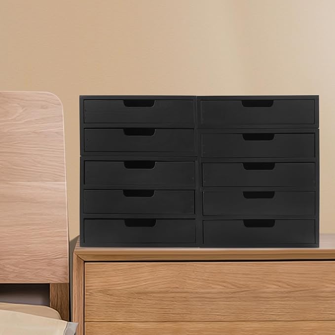 4-Pack Modern Wood Desktop Storage Organizer, 4 Drawer Organizer Library Card Catalog Cabinet, Vintage Wooden Storage Box Apothecary Cabinet for Offices Home School Medicine (Black) - Image 6