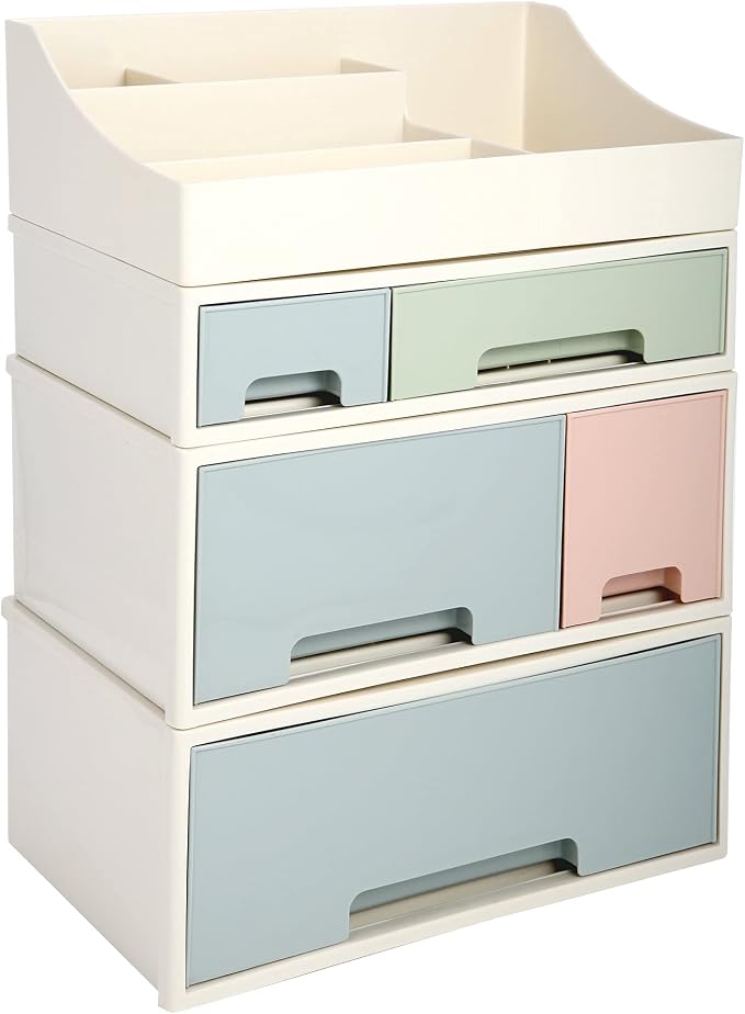 Cosmetic Storage Box, Makeup Organizer, [TADF-03] Desktop Stationery, Remote Control Storage Box, Kitchen Spices Organizer Box, 4 Pieces 5 Drawers, 5 Slots, Blue, Pink and Green Assortment - Image 8