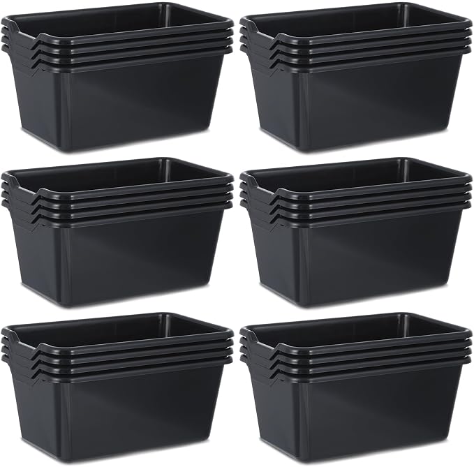 gisgfim 24 Pack Plastic Cubby Bins Classroom Book Bins Scoop Front Stackable Easy-to-Grip Toy Storage Tubs Containers for School Library Office Home Nursery Playroom Organization (Black) by gisgfim