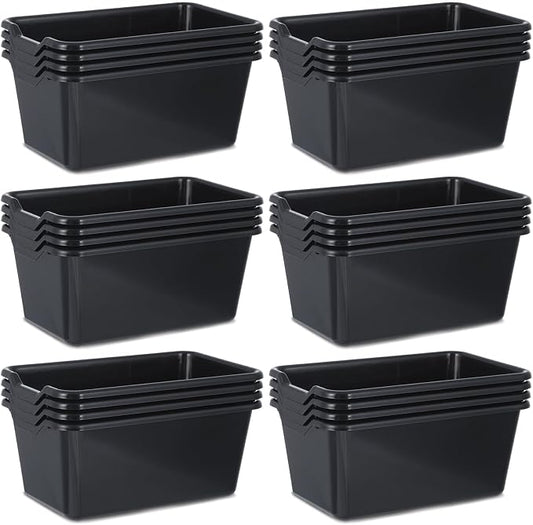 gisgfim 24 Pack Plastic Cubby Bins Classroom Book Bins Scoop Front Stackable Easy-to-Grip Toy Storage Tubs Containers for School Library Office Home Nursery Playroom Organization (Black) by gisgfim