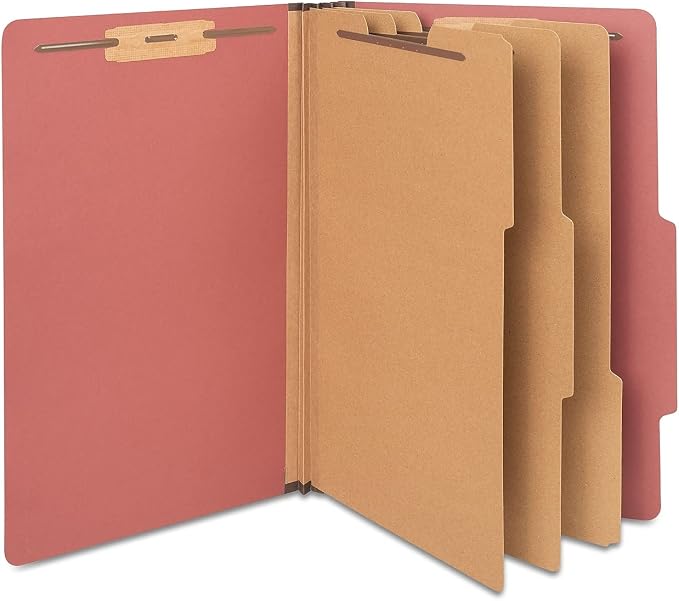 Staples 100% Recycled Pressboard Classification Folder, 3-Dividers, 3.5" Expansion, Legal Size, Brick Red, 20/Box by Staples