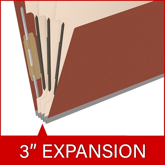 25 Pt. Pressboard Classification Folders, 2/5 Cut ROC Top Tab, Letter Size, 3 Dividers, Brick Red (Box of 10) - Image 7
