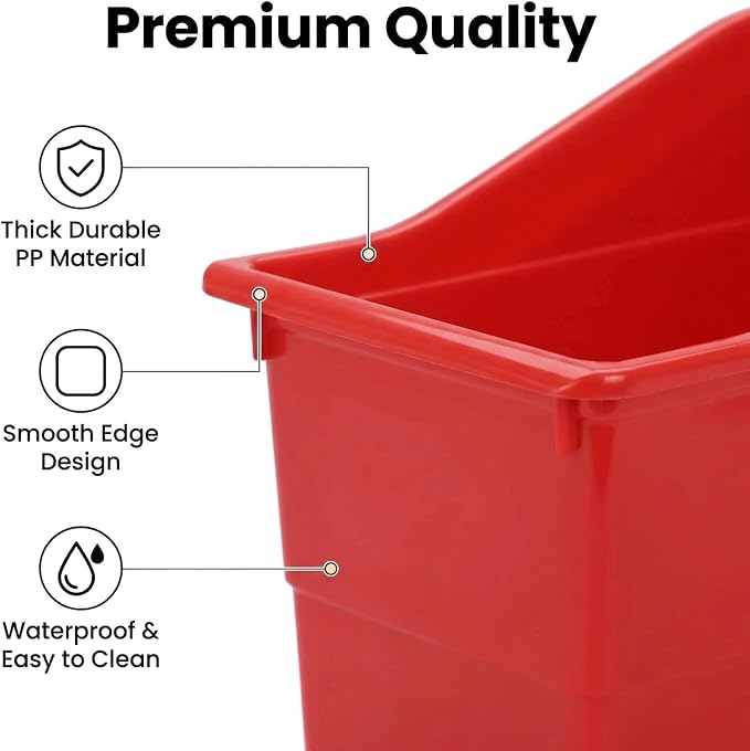 12 Pack Plastic Book Bins Magazine Holders, Rainbow | Durable Plastic Binder Organizers & Vertical Desktop Storage Containers for Office Supplies, School & Home Organization - Image 5