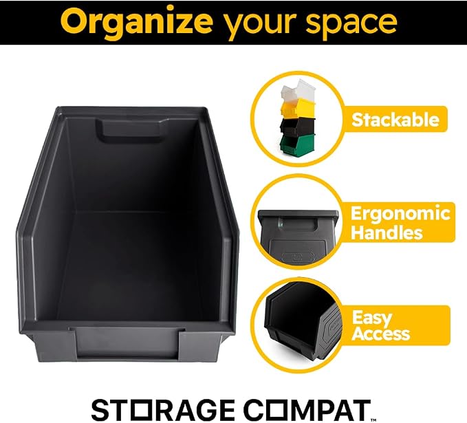 Plastic Storage Bins, Hanging, Stackable, Storage Organizer Bin for Warehouses, Workshops 9-Inch x 5-Inch x 5-Inch, Black, 12-Pack - Image 3