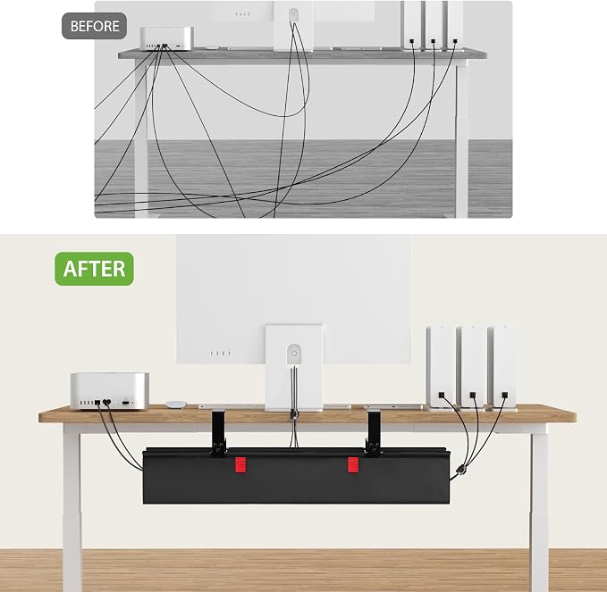 KEEGH No Drill Fabric Under Desk Cable Management Tray 28 in,Black | Clamp/Screw Mount, Supports Up to 70lbs, Fabric Wire Management Gaming/PC Cable Raceways, Cord Hiders for Office/Home - Image 7
