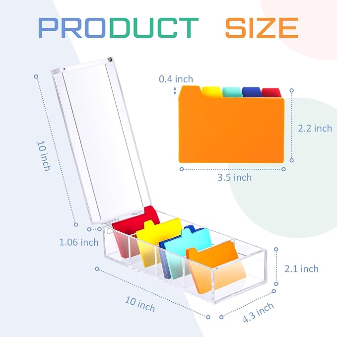 Mooliwe Index Card Holder Clear Acrylic Card Organizer 50 Pcs Divider Sheets for Desk File Note Holders, 4 Compartments Holds 600 Cards(2.2 x 3.5 Inch) - Image 2