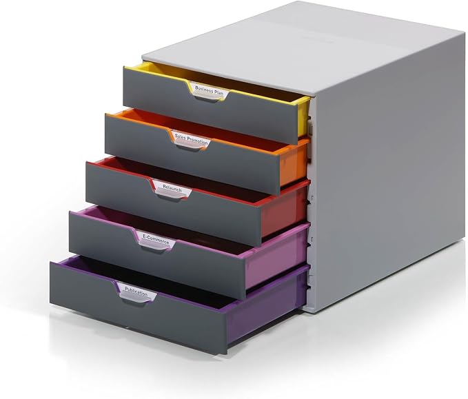 Durable Varicolor 5 Drawer Unit - Gray Desktop Drawer Set with 5 Color Coded Draws - Perfect for Storing Documents and Paper Work by DURABLEOfficeProducts