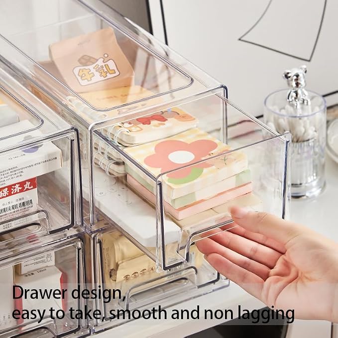 Pull Out Drawer Medicine Box for Safe Medication Storage, Large Refrigerator Storage Bin for Kitchen Food Safe, Tablet Box for Kids Home/Office Organize Ointments,2 Pack - Clear（ Medium） - Image 2