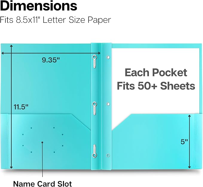 Dunwell Pastel 2-Pocket 3-Prong Folders, Plastic, 6 Pack, Labels | Aesthetic Color-Coded School Folders, Durable Plastic, Back to School Supplies - Image 4