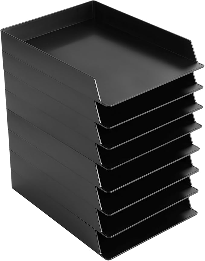 20 Pcs Stackable Paper Trays Rectangular Plastic Desk Holder Desktop Document File Organizer Storage Letter for Back to School Office Classroom (Black) by Wenqik