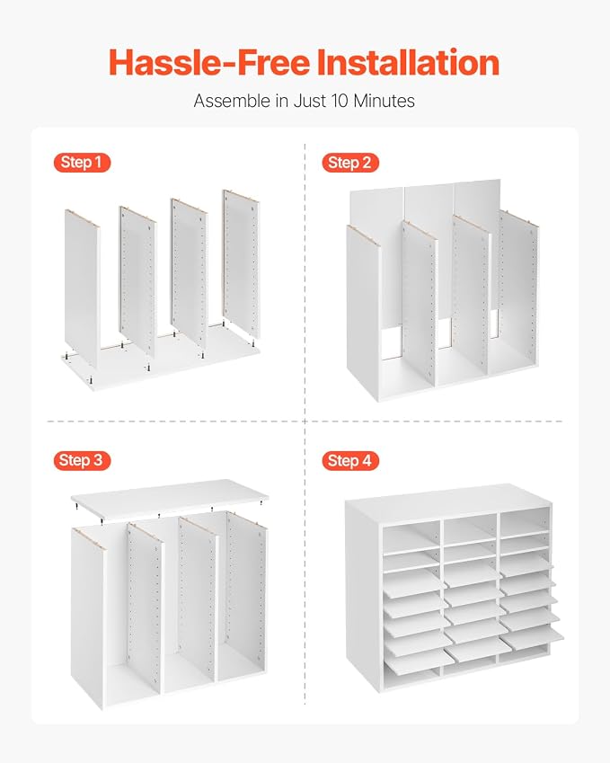 VEVOR Literature Organizer, 24 Compartments Office Mailbox with Adjustable Shelves, Wooden Mailbox Sorter Medium Density Fiberboard Office Home Classroom Storage for Files, Documents, Papers, White - Image 6