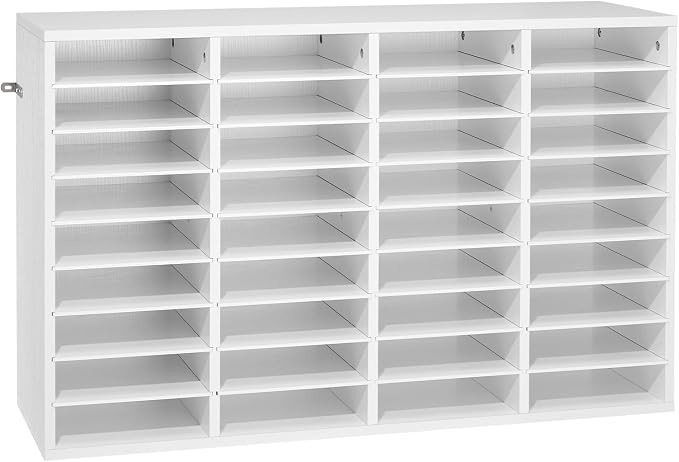VEVOR Literature Organizer, 36 Compartments Office Mailbox with Detachable Shelves, Wooden Mailbox Sorter with Particle Board, Countertop Office Home Storage Organizer for File, Document, Paper, White - Image 9