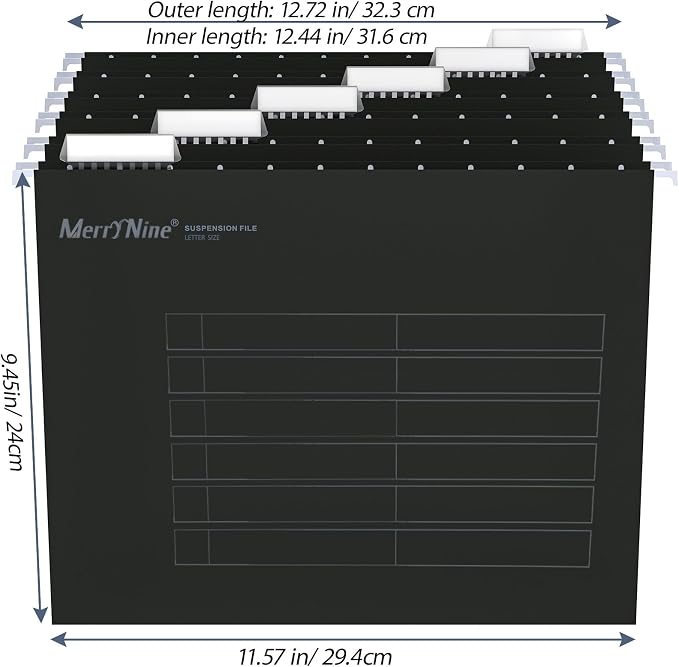 MerryNine Hanging File Folders Letter Size with 1/5-Cut Tabs | 72 Pack, Black, Folders Organizer, for Office School Home, for Bulky Files, Filing Cabinets - Image 4