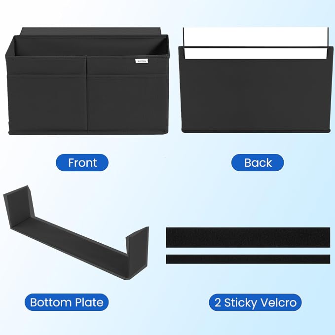 2 Pack Desk Side Hanging Organizer, Adhesive Storage Bag with Pockets for Magazine Ipad Notebook, for End Tables Home Office Desks Computer Workstations Dressing Table, Black - Image 4