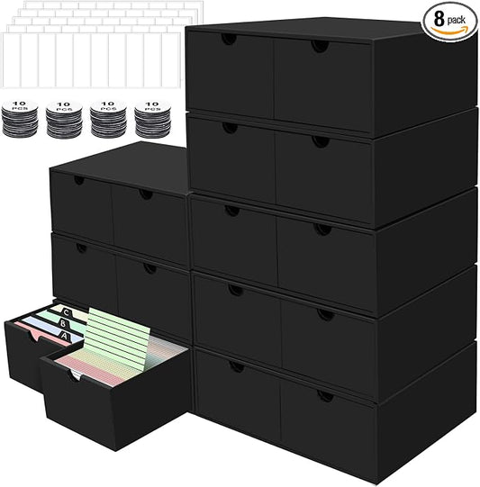 8 Packs Index Cards Box,3x5 Index Card Holder with Lid,2-Compartment,Hold 16000 Cards,Black Recipe Holder for 3''x5'' Notecard Recipe Flashcard Card by aopule