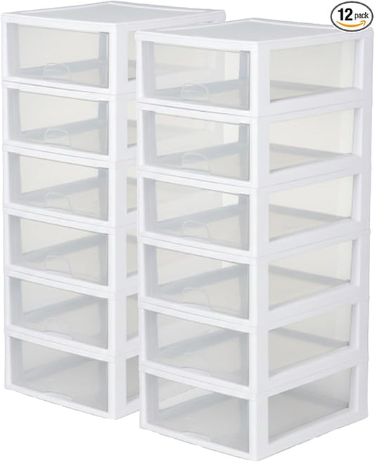 Sterilite Stacking Drawer Storage Organizer for Clothes, 16 Quart, 12-Pack | Stackable and Modular Clear Plastic Drawers and Containers for Clothing, Accessories, Craft Supplies, Shoes or Linens by Sterilite