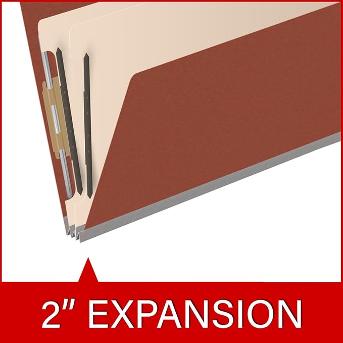 Ecom Folders End Tab Pressboard Classification Folders | Legal Size 25 Pt Stock with 2 Dividers and 2" Tyvek Expansion | Medical, Legal & Office Records Organizer | Brick Red, Box of 10 - Image 7