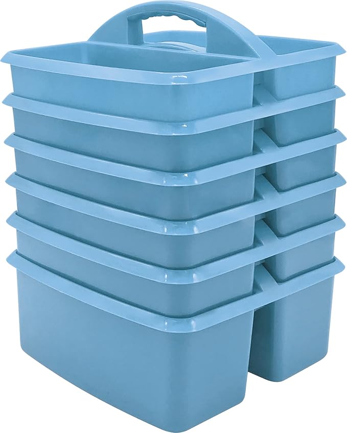 Teacher Created Resources Light Blue Portable Plastic Storage Caddy 6-Pack for Classrooms, Kids Room, and Office Organization, 3 Compartments by TeacherCreatedResourcesOS