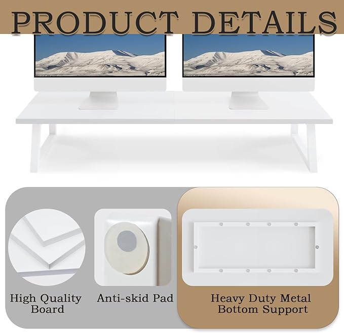 TEAMIX White Dual Monitor Stand Riser, 31.5 inch Long Stand, Desk Organizer | For Computer, Laptop, PC, Printer, Wood & Steel TV Stand, Holds 150lbs, Keyboard & PS5 Storage, For Home Office & Gaming - Image 5