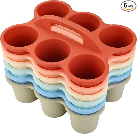 ALINK 6 Pack Classroom Caddy Storage Basket Organizer with Handle, Plastic Drink Cup Caddy Holder, 6 Compartments for Table, Office, Arts, Crafts, Crayon, Marker, Pencil, School Supplies - Macaroon by ALINK