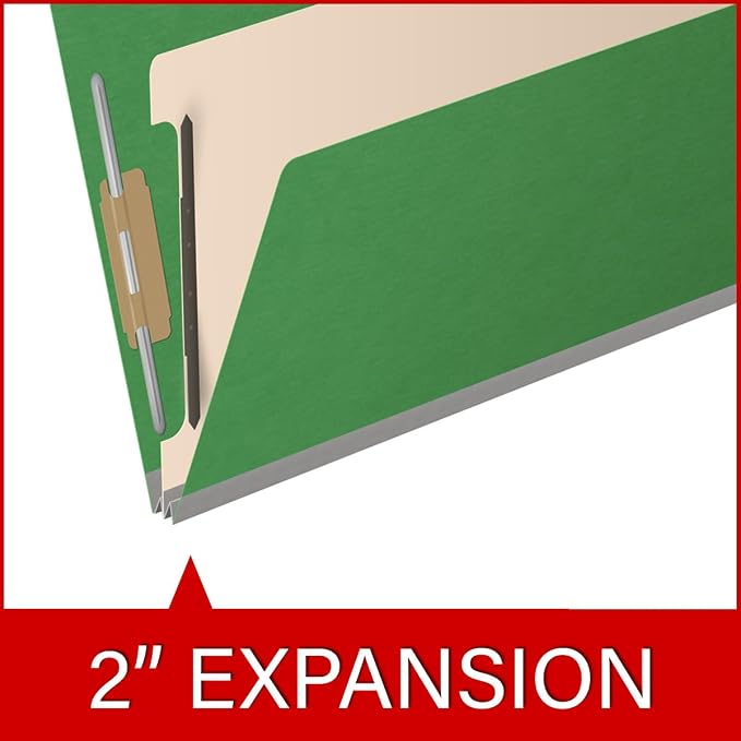 Ecom Folders Top Tab Pressboard Classification Folders | Legal Size 25 Pt Stock with 1 Divider | 2/5 Cut ROC Tab for Medical & Office Filing | 4 Filing Sections | Moss Green, Box of 10 - Image 7