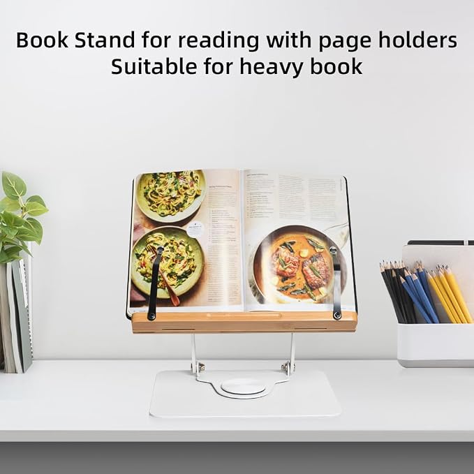Wishacc 360 Degree Adjustable Book Stand, Reading Holder with Rotating Base (13.2 x 9.2 inches) | 360 Swivel Base, Bible Stand, Cook Book Stand for Kitchen Counter, Document Holder, Paper Stand - Image 6