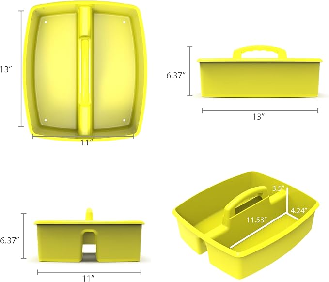 Storex 2-Compartment Large Craft Caddy – Multipurpose Classroom Organizer with Handle, Yellow, 1-Pack (00957C06C) - Image 8