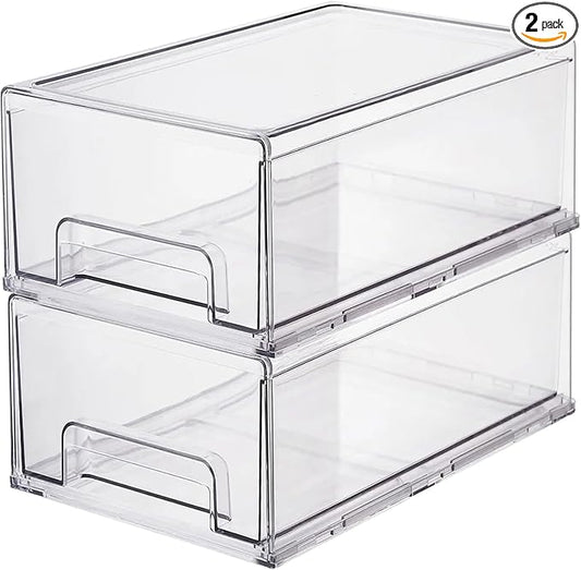 Clear Plastic Stackable Storage Drawers Bins, Perfect for Kitchen Pantry Organization and Storage, Under Sink Organizer, Pull Out Cabinet Organizer, Makeup, Bathroom Storage Containers for Organizing by ShelfShaper