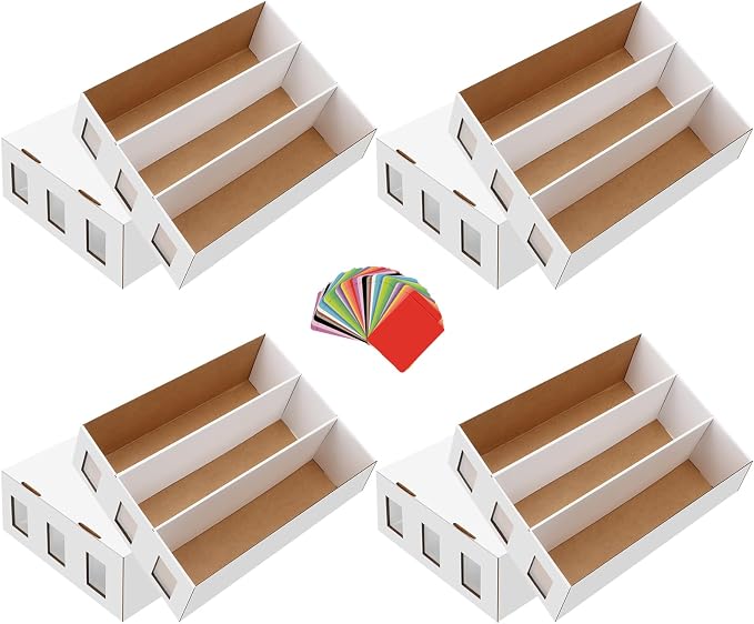 4 Pack Trading Card Storage Box, 9400+ Count Card Storage Box with 48 Card Divider White Sports Card Storage Box Cardboard Card Organizer Box Bulk Card Case Trading Card Box for Soccer Basketball Card by HIMOMO