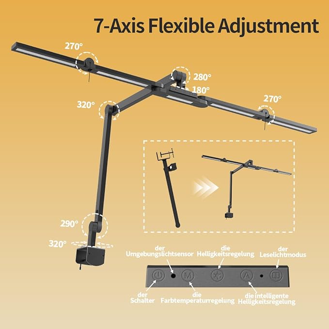41" Led Desk Lamp with Clamp, Architect Desk Lamp,24W Ultra Bright Auto Dimming Computer Light，Eye-Caring Task Lamp for Home Office, Reading, Study, Dual Monitors, Workbench (Black)