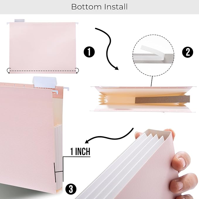 Y YOMA Letter Size - 6 Pack Extra Capacity Hanging File Folders Accordion Decorative Reinforced File Folder Cute Colored Expandable Folder for Office Home with 1/5-Cut Adjustable Tabs, Pastel Color - Image 2