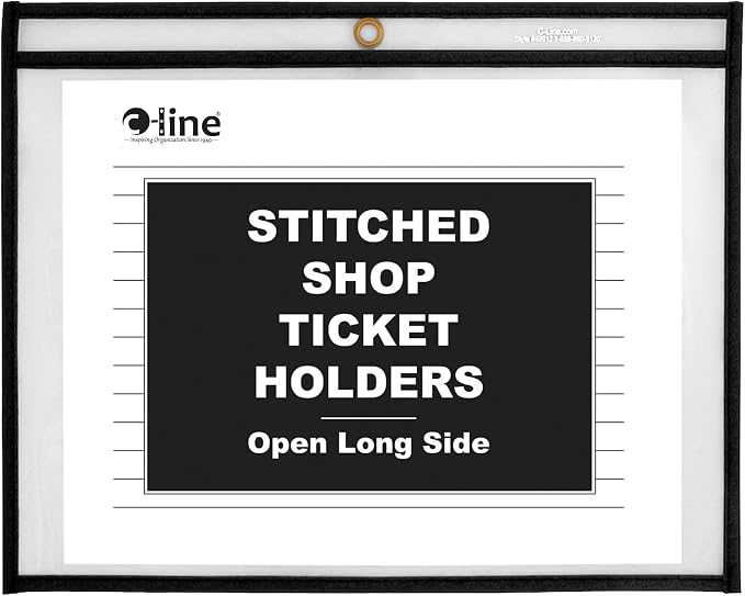 C-Line Stitched Shop Ticket Holders, Both Sides Clear, Open Long Side, 12 x 9 Inches, 25 per Box (49912) by C-Line