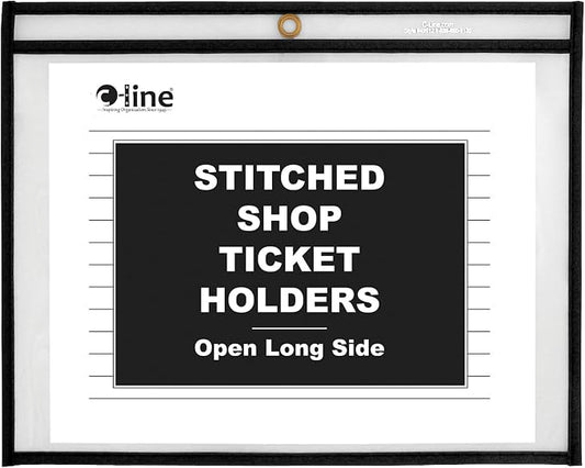 C-Line Stitched Shop Ticket Holders, Both Sides Clear, Open Long Side, 12 x 9 Inches, 25 per Box (49912) by C-Line