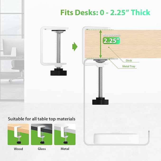 KEEGH 16 in Under Desk Cable Management Tray, Metal Cable Tary, 1 Pack | No-Drill Clamp Mount, Ventilation Holes, Cable Management Tray for Home Office, Gaming Desk, Standing Desk, White - Image 7