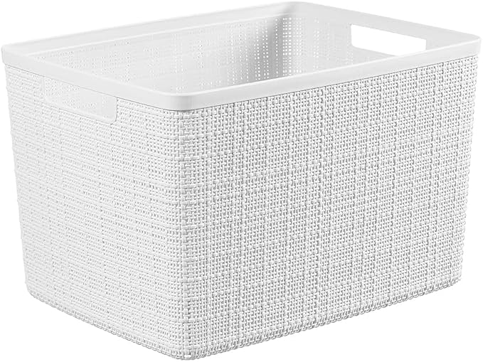 Curver Set of 4 Large 20L Jute Decorative Plastic Organization and Storage Baskets - Perfect Bins for Home Office, Closet Shelves, Kitchen Pantry and All Bedroom Essentials, White - Image 3