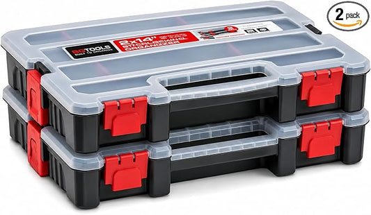 2-Pack Small Parts Organizer Box – Stackable Hardware Storage Organizer Case with 20 Compartments & Dividers – Screw, Nut, Bolt, Drill Bit Organizer for Garage, Workshop, Crafts by GatorClamps