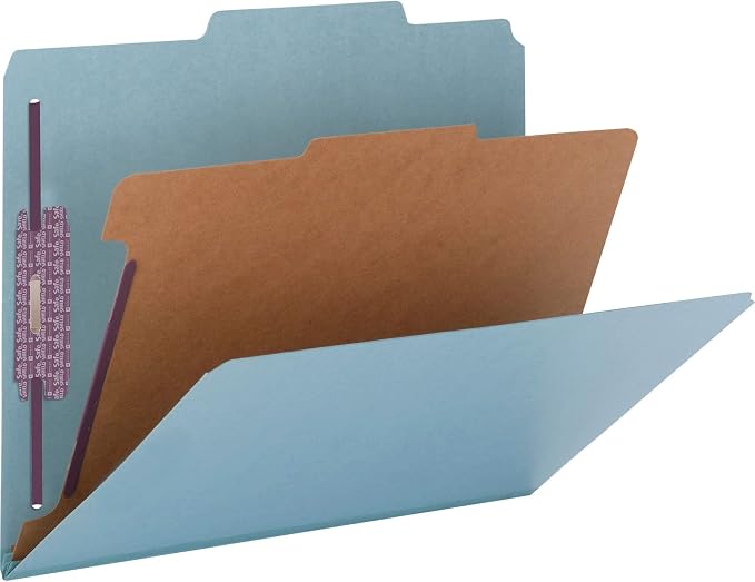 Smead Pressboard Classification File Folder with SafeSHIELD Fasteners, 1 Divider, 2" Expansion, Letter Size, Blue, 10 per Box (13730) (Pack of 1) - Image 4