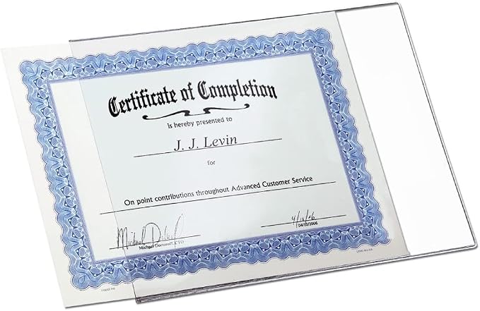Set of 25 DocU-Sleeves 8.5x11 ++P L U S++ backings to Hang & Display | Perfect Clear Plastic Document Protector & Certificate Frame - Not Too Flimsy & Not Too Rigid by TrainersWarehouse