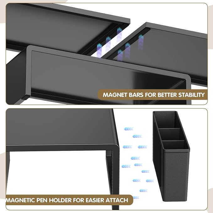 LEKETREE Dual Monitor Stand Riser with Drawer, Desk Organizer and Accessories, Monitor Stand for Desk, Desktop Stand for Computer, Laptop, TV and More (Black) - Image 5