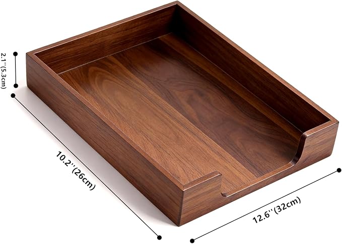 Bamber Wood Letter Tray Wooden Desk Organizer Paper Document File Tray for Office Supplies Collection Folders Notebooks, Black Walnut - Image 2