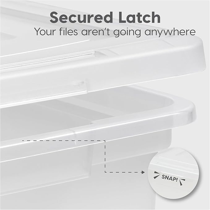 IRIS USA File Box, Plastic File Organizer with Lids for Letter/Legal File, Portable Document Box For Moving, Storage Bin with Durable and Secure Lid, Stackable Nestable BPA-Free, Clear 35 Qt. 8 Pack | Portable Moving Box, Stackable and Secure Storage, ... - Image 6