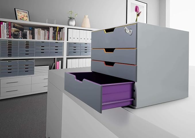 Durable VARICOLOR 4 Lockable Drawer Unit - Gray Desktop Filing Drawer Set with 4 Color Coded Draws - Letter Size Files - Top Draw is Lockable - Perfect for Storing Documents and Paper Work - Image 7
