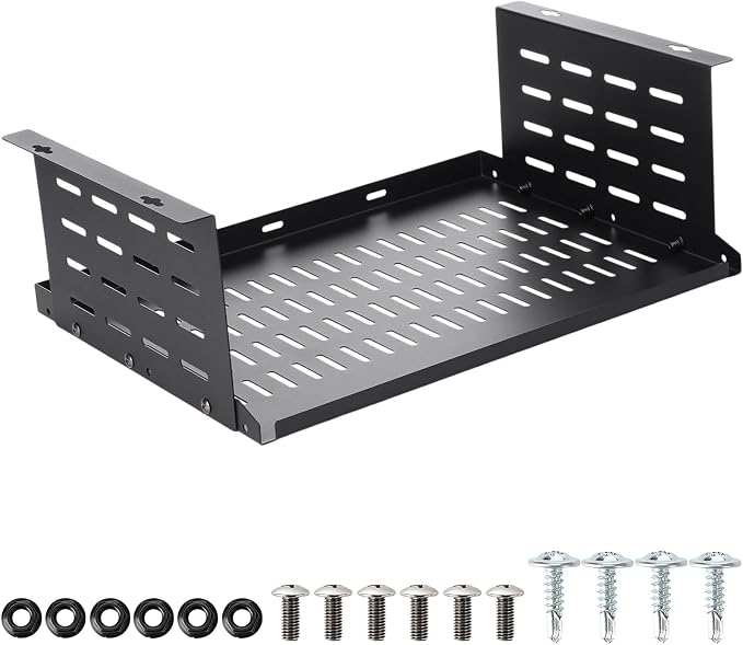 Under Desk Computer Mount for Small Form Factor Sff Computers and Pcs, Using Space 16.7" x H 6" x D 12" Mount Shelf Organizer for Office Home Workstation Gaming Stand up Desk by Otoolling