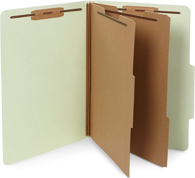 Blue Summit Supplies 30 Gray Green Classification Folders, 2 Divider, Legal | Heavy duty 25pt pressboard, 2 dividers, 6 partitions, 2 in expansion, 2 prong, legal charts, law client files - Image 7