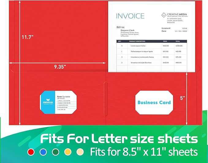 Two Pocket Folder, HERKKA 125 Pack 2 Pocket Folders with Business Card Slot, Letter Size Paper Folders Designed for Office and Classroom Use, Assorted 5 Colors - Image 5
