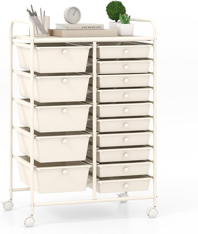 Giantex 15 Drawers Rolling Cart, Classroom Organizers, Storage Cart with Wheels, for Teacher Office Home School Supplies Tool Craft Art Paper by Giantex