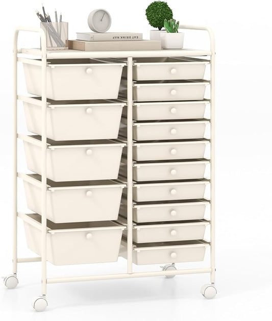 Giantex 15 Drawers Rolling Cart, Classroom Organizers, Storage Cart with Wheels, for Teacher Office Home School Supplies Tool Craft Art Paper by Giantex