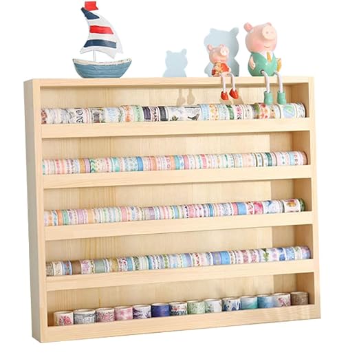 5-Layer Wood Washi Tape Box Organizer with Hanging Hook & Masking Tape Holder, DIY Storage & Closet Divider for Sewing, Thread by JforSJizT