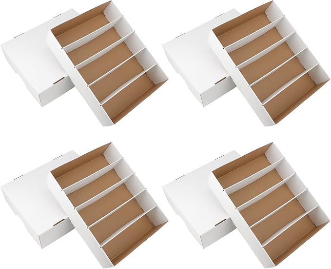 4 Pack Card Storage Box, 3700 Count Trading Card Storage Box White Sports Storage Cards Box Organizer Sorting Tray Cases Box for Storing Protecting and Organizing Soccer Cards by HIMOMO